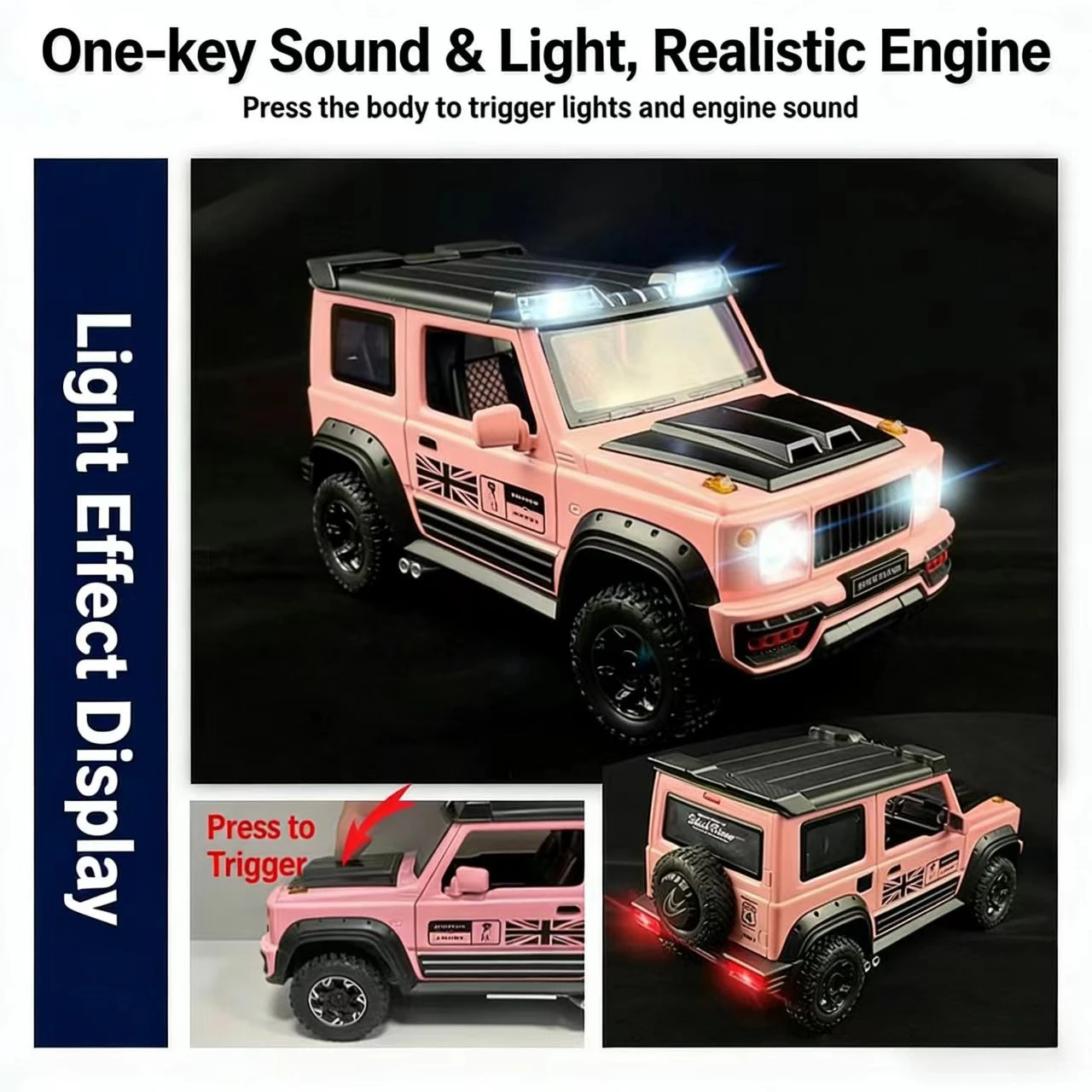 Modèle de voiture tout-terrain en alliage Suzuki Jimny 1:18 |   Grand ornement avec portes ouvrantes, fonction pull-back, effets sonores et lumineux