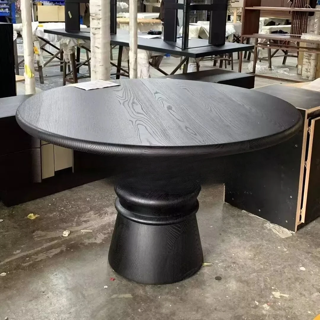 Round table, distinctive high-end round French vintage round dining table, elegant black vintage-style dining