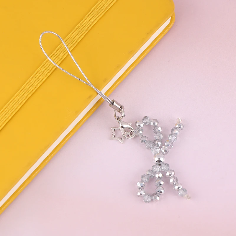 Y2K Korean Crystal Bow Phone Lanyard Bowknot Beaded Mobile Phone Chain Keychain For Girls Sweet Phone Charm