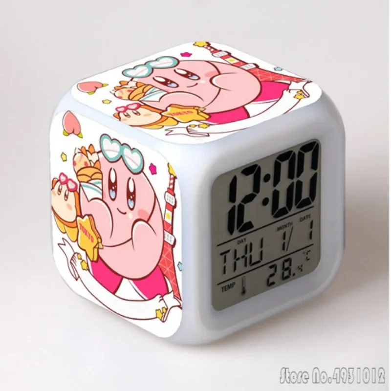 Anime New Cartoon Star Kirby Cartoon  Alarm Clock Creative Student 8x8x8cm LED Cube with Colorful Light Display Time Week Month