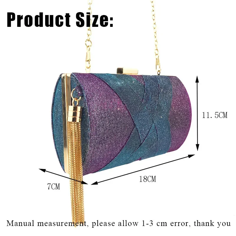 New Wallet Stylish MultiColor Dinner Bag Evening Luxury Women Bridal Party Prom Golden Tassel Wedding Clutch Purse Shiny Handbag