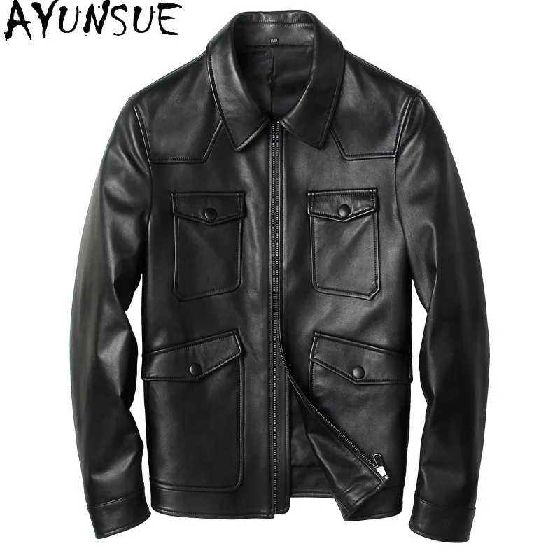 

Tcyeek Real Leather Jacket Men Spring Autumn Clothes Natural Sheepskin Coat Motocycle Jackets Mens Coats New Style Jaqueta Couro