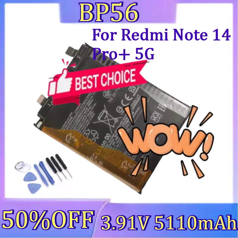 

For Redmi Note 14 Pro+ 5G BP56 5110mAh Mobile Phone Battery New BP56 3.91V 5110mAh Battery