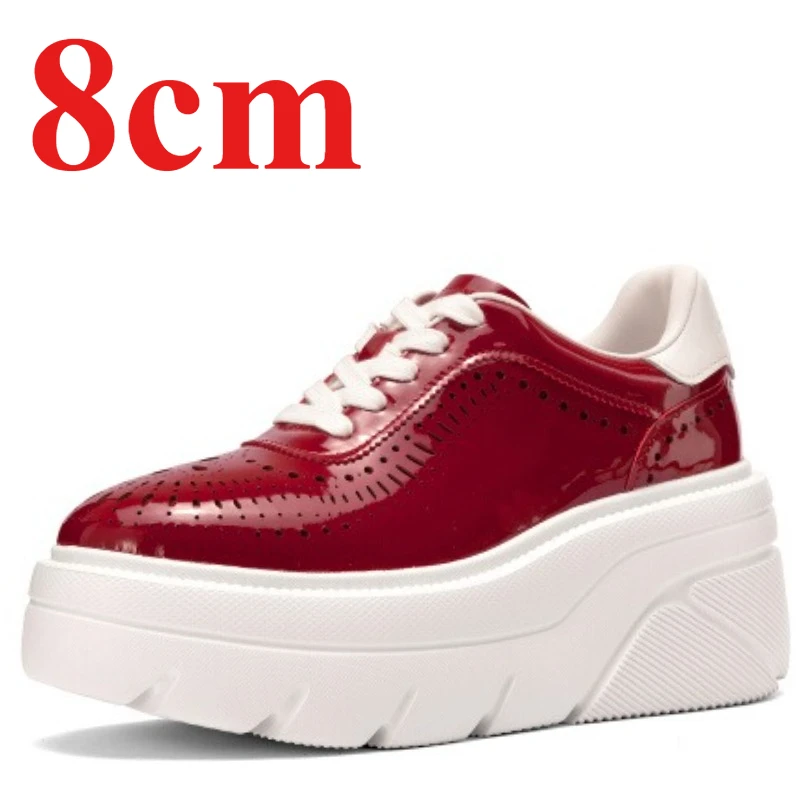 

Модные красные женские туфли, увеличивающие рост, 8 см, дышащие туфли на толстой подошве, повседневная спортивная обувь из натуральной кожи