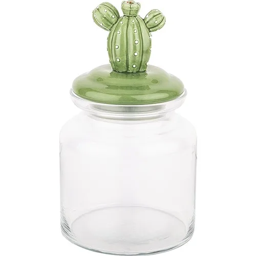 Tantitoni Green Cactus Ceramic Jar With Lid 1085 ml