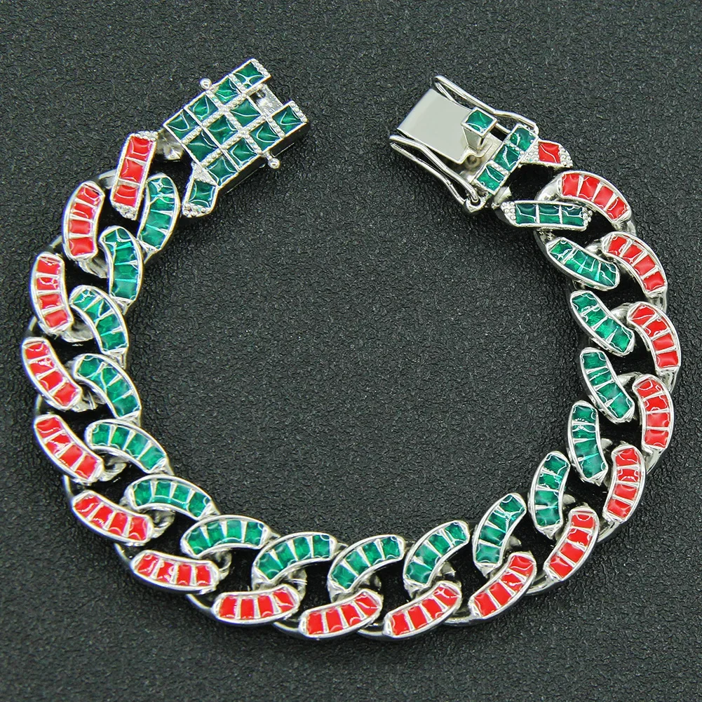 New Couple Choker Necklace 15mm Green Red Cz Stone Mix Colorful Miami Cuban Prong Chain Hip Hop Jewelry For Gift Butterfly Clasp