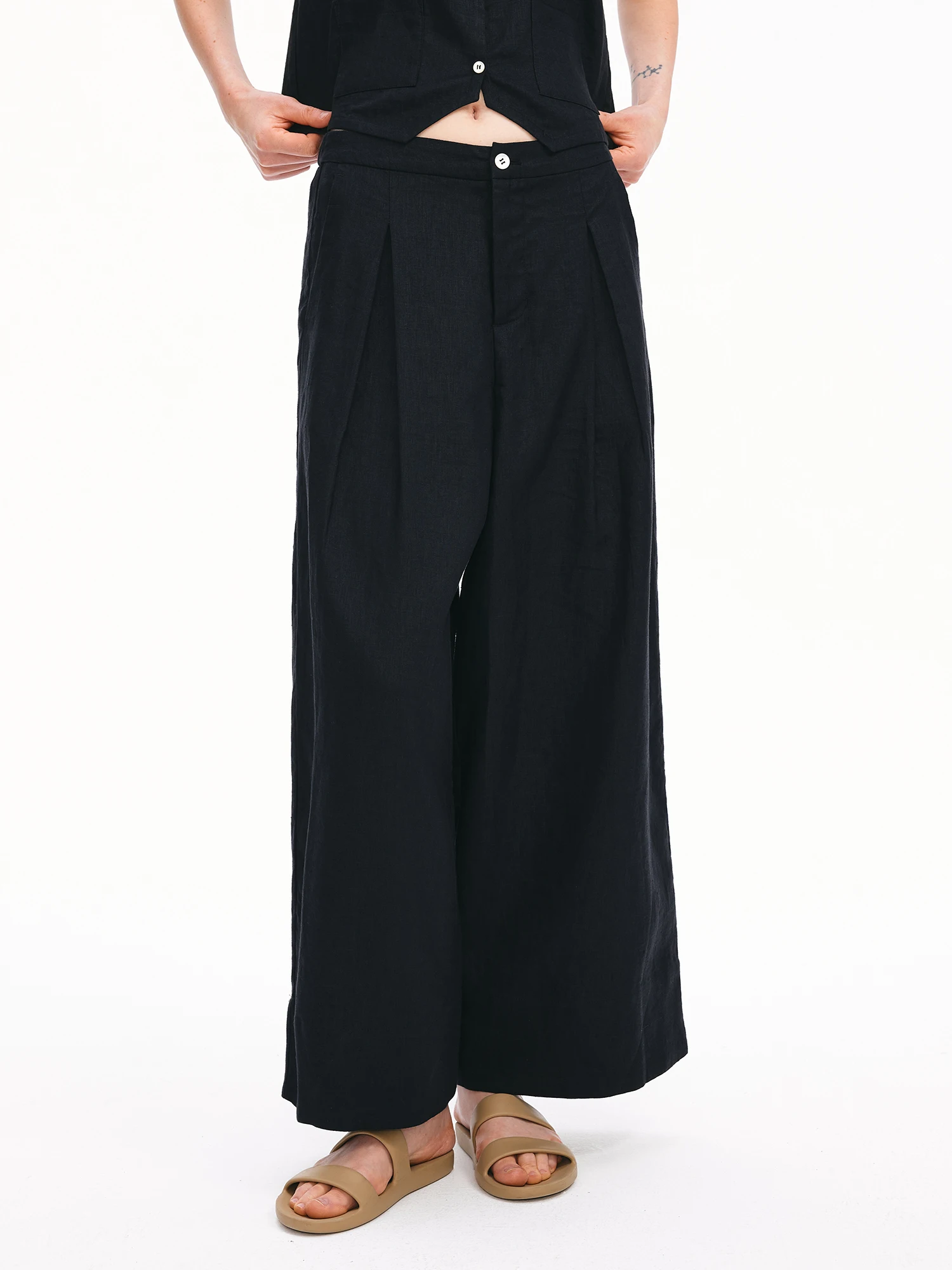 

Льняные брюки Taffa с широкими штанинами, высокое качество, натуральный лен, женские, повседневный стиль, весна-лето, новинка, отборная тонкая текстура