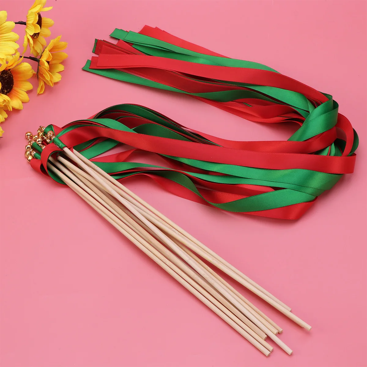 

12pcs Fairy Ribbon Rods Colorful Streamer Wands Wedding Ceremony Decoration Party Props Wish Stick Cheerleader Event Bamboo