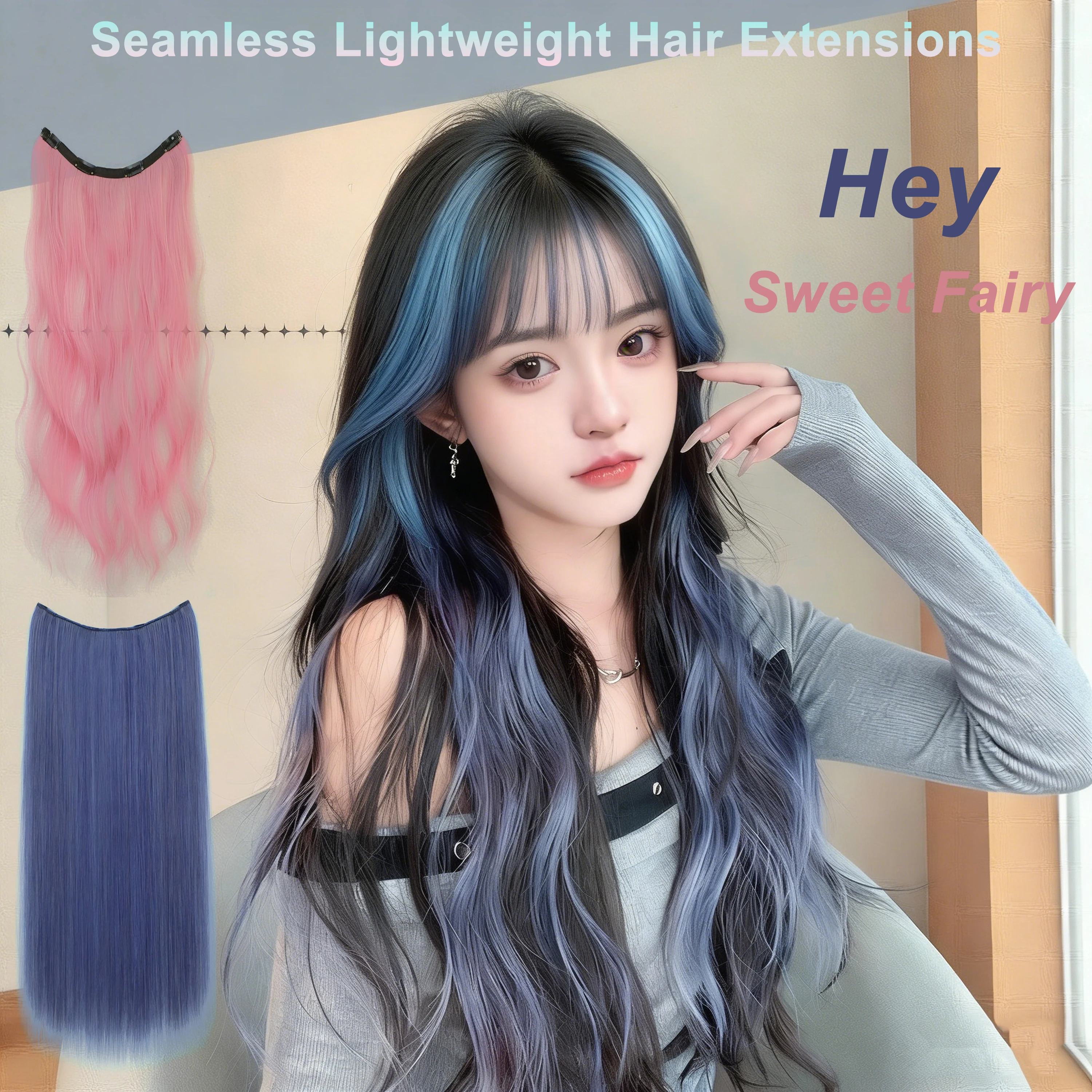 Synthetic Wavy/Straight Wigs Clip in Hair Extensions 20inches/24inches Clip On Hair Extensions for Women Hair Accessories