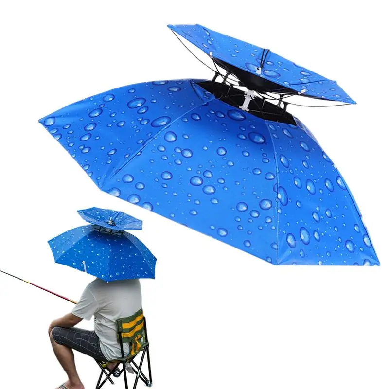 

Outdoor Fishing Umbrella Portable Folding Double-layer Windproof UV-proof Head-mounted Sunshade Hat Camping Shade Umbrella Hat