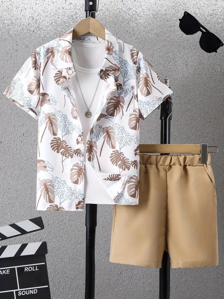 

Мужской комплект рубашек с короткими рукавами, комплект рубашек в гавайском стиле с растительным принтом в тропическом стиле для пляжного отдыха