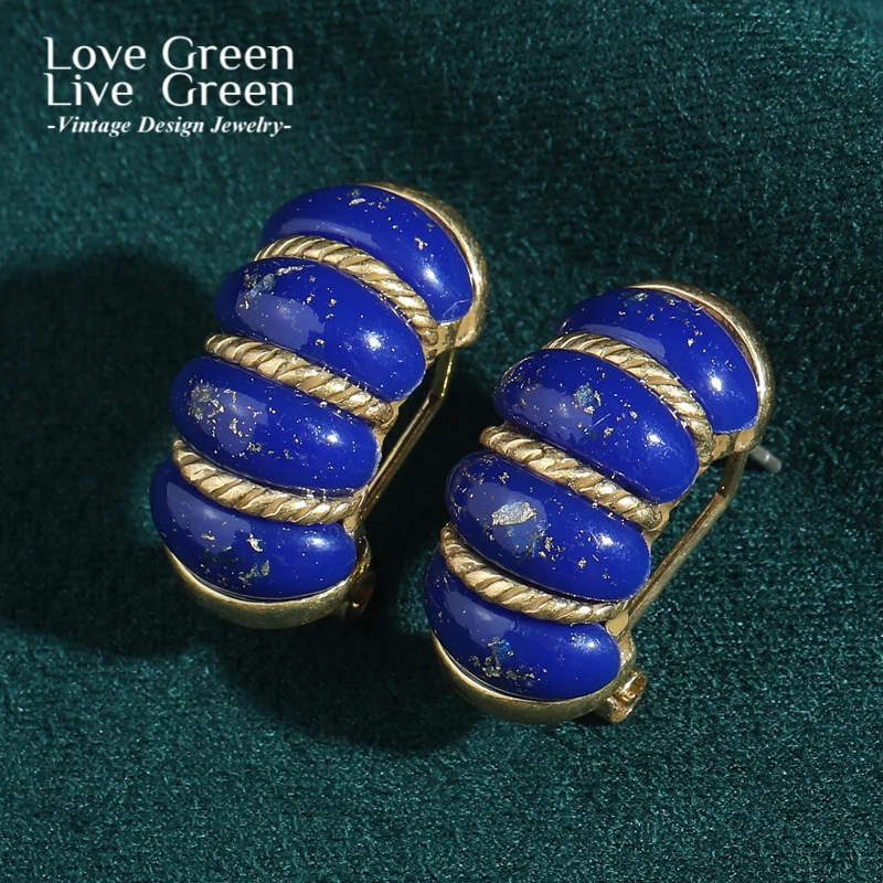 

Vintage Lapis Lazuli Stud Earring Retro Jewelry Natural Stone Designer Quality Luxury Gifts New In Trends 2025 For Woman Wedding