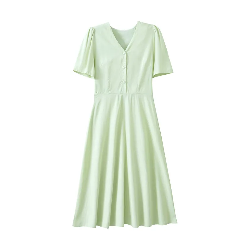 Robe mi-longue en lin pour femmes, tenue fluide de Style français, col en v, pour les vacances à la plage, élégante et amincissante, nouvelle collection été 2025