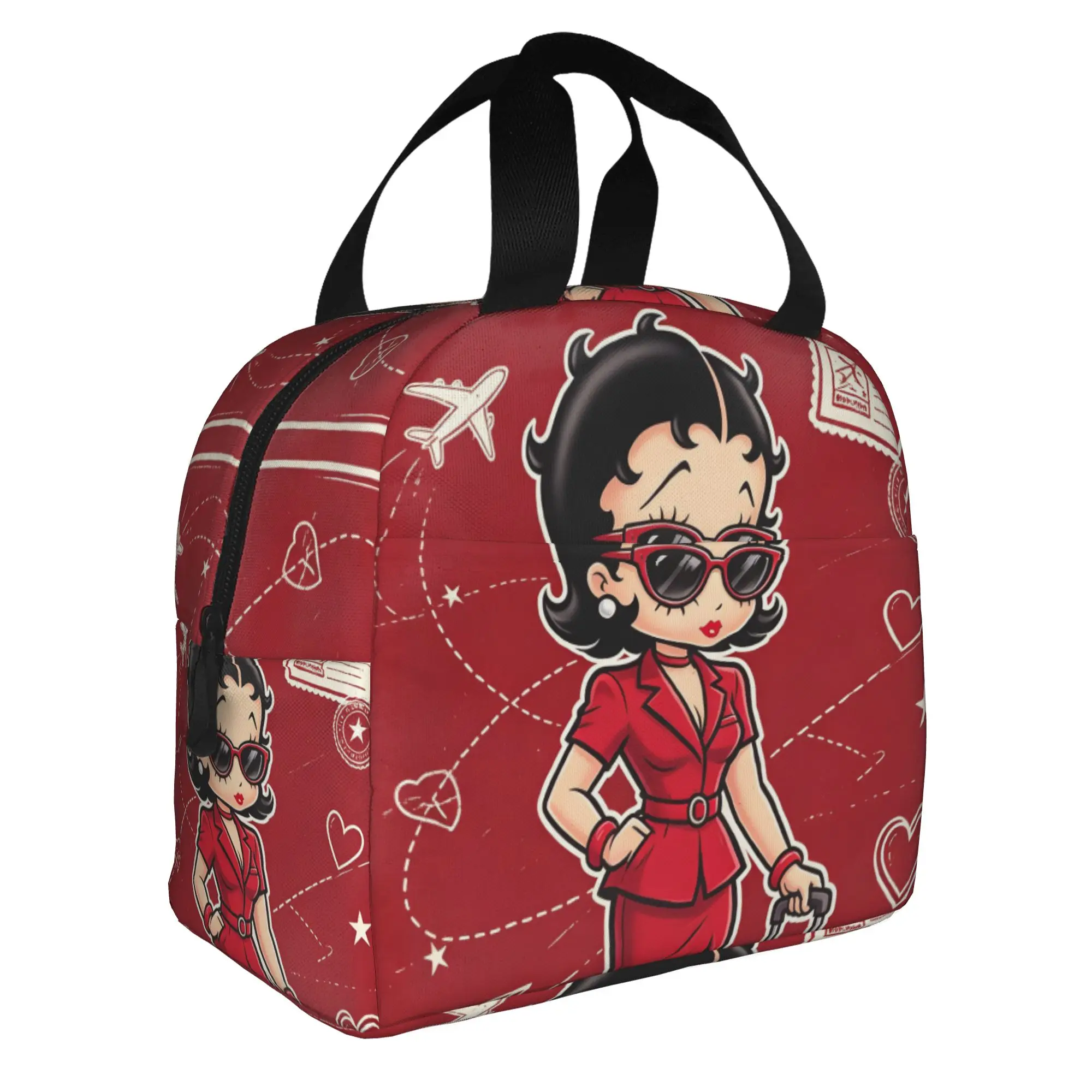 B-Bettys Cartoon Boop Thermal Insulated Lunch Bag Women Girl's Heart Cute Resuable Lunch Container Work School Travel Food Box