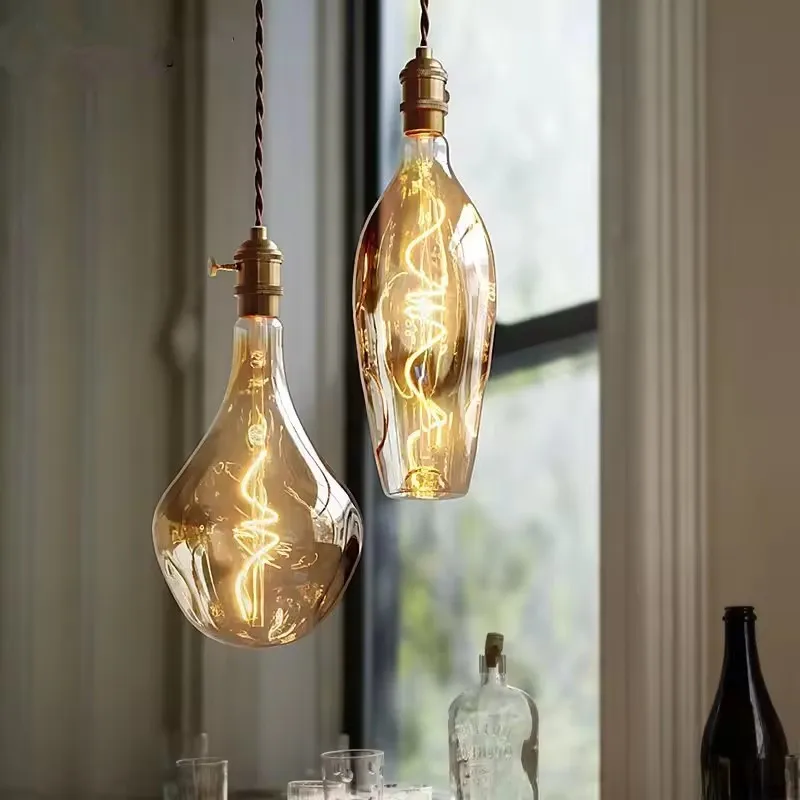 Vintage amber Edison Glass Pendant Light Unusual Bubble Lamp Minimalist Dining Room Bar Bedroom kitchen island Single hanglamp