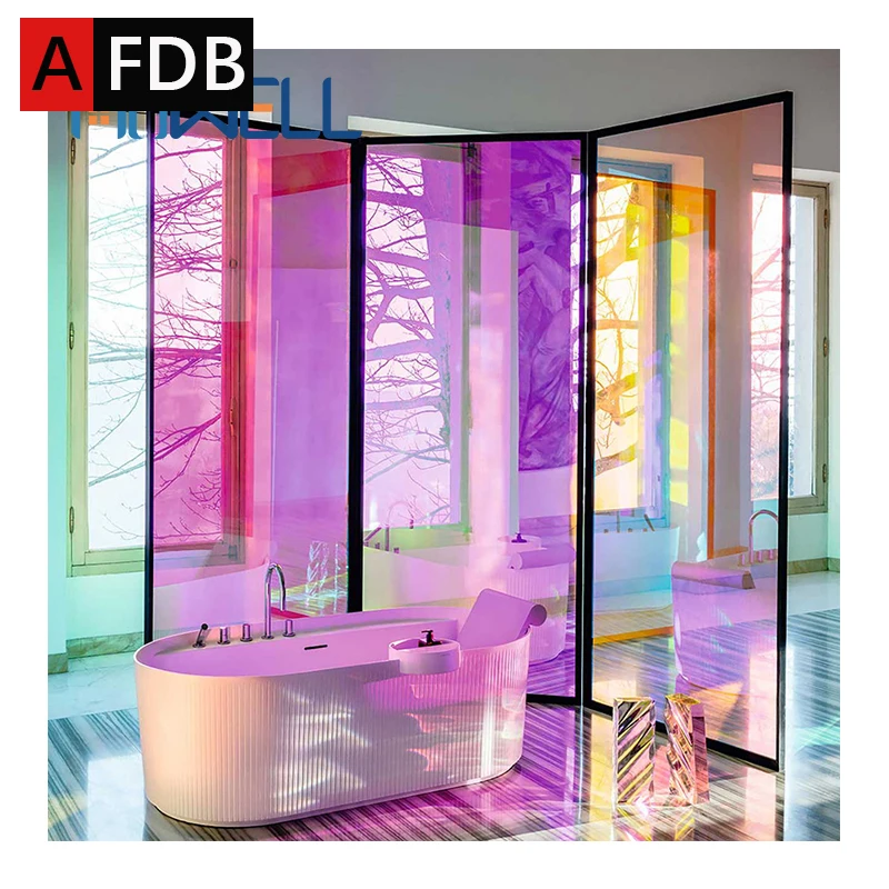 Decorative Iridescent Window Film Self Adhesive Glass Film Chameleon Rainbow Effect for Home Decal DIY Dichroic Window Sticker