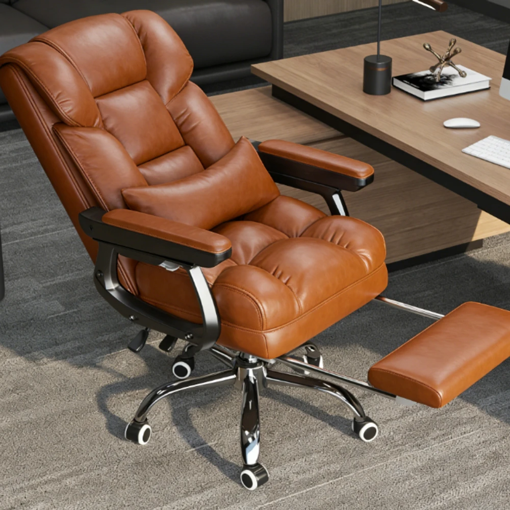 -ww Leather Office Chair, Ergonomic Swivel Computer Chair with Wheels, Modern Executive Seat for Home Office Desk