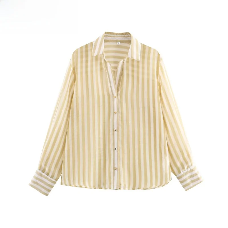 

Autumn New Women's Loose Long Sve Striped irt Faion Design Sense 2025 Sle Polyester Fiber Skin-friendly Breathable