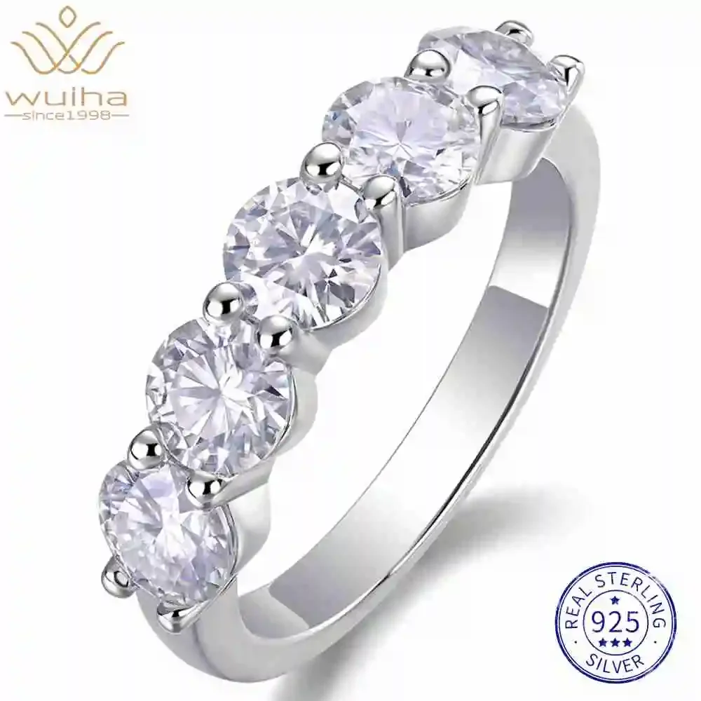 WUIHA 925 Sterling Silver VVS1 D Color 5 MM GRA Real Moissanite Diamonds Wedding Band Engagement Rings Fine Jewelry Wholesale