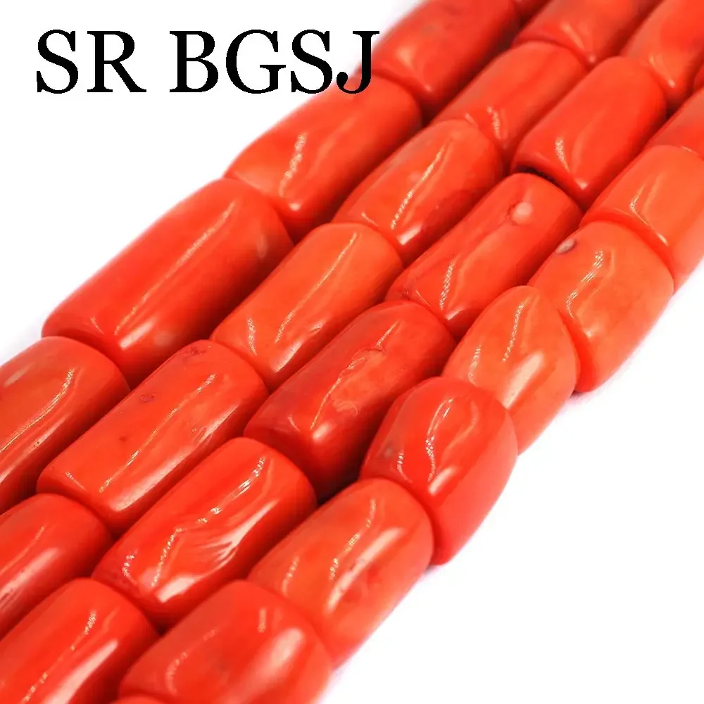 13-15mm Freeform Column Natural Orange Sea Bamboo Coral Jewelry Making Beads Strand 15inch