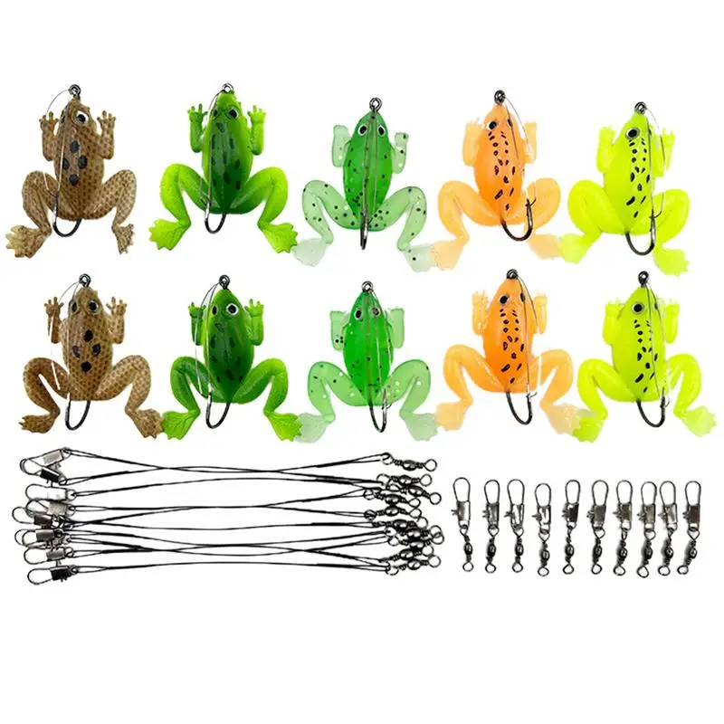 

Fishing Bait Kit 10pcs Silicone Frog Shape Fishing Lures Vivid Multifunctional Fishing Supplies With Connectors For Rivers Lakes