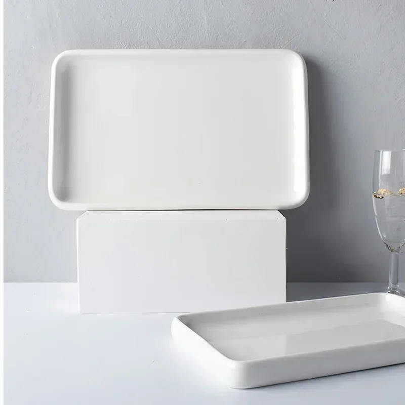 

Ceramic Plate White Square Round Western Food Plate Dinner Plate Tableware Multifunctional Storage Tray Home Kitchen Supplies