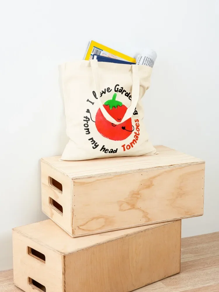 Amo il giardinaggio dalla mia testa Pomodori - Punny Garden Tote Bag borsa pieghevole riutilizzabile Borse per la spesa borse personalizzate Tote Bag