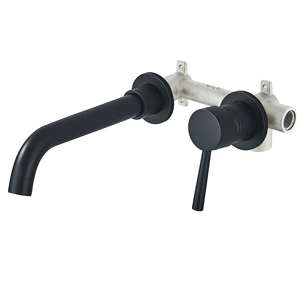 Matte Black Basin Faucet Brass White Bathroom Sink Faucet Wall Mounted Black Mixer Tap Single Handle Vessel Sink Water Faucet