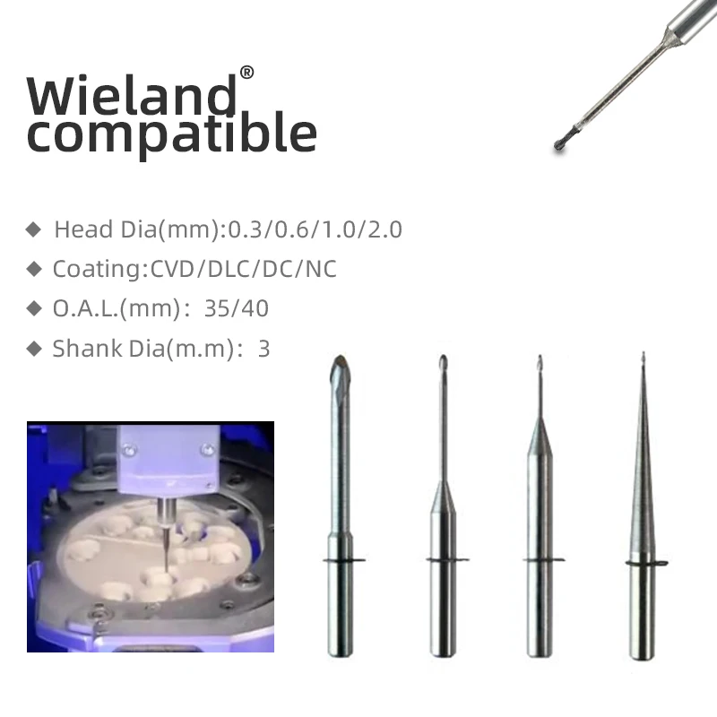 Wieland Zirconia Milling Burs Zenotec Mini Cad Cam Diamond Cutter High Gloss Dental Bur For Zirconia Ceramic PMMA Disk Wax Blank