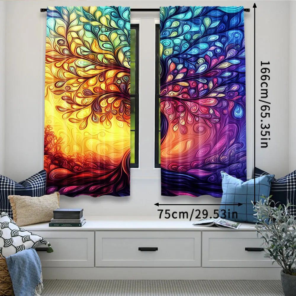 2Pcs Aesthetics Life Tree Curtain Modern Curtain Suitable For Bedroom Living Room Dining Room And Bathroom 29.53X65.35In,