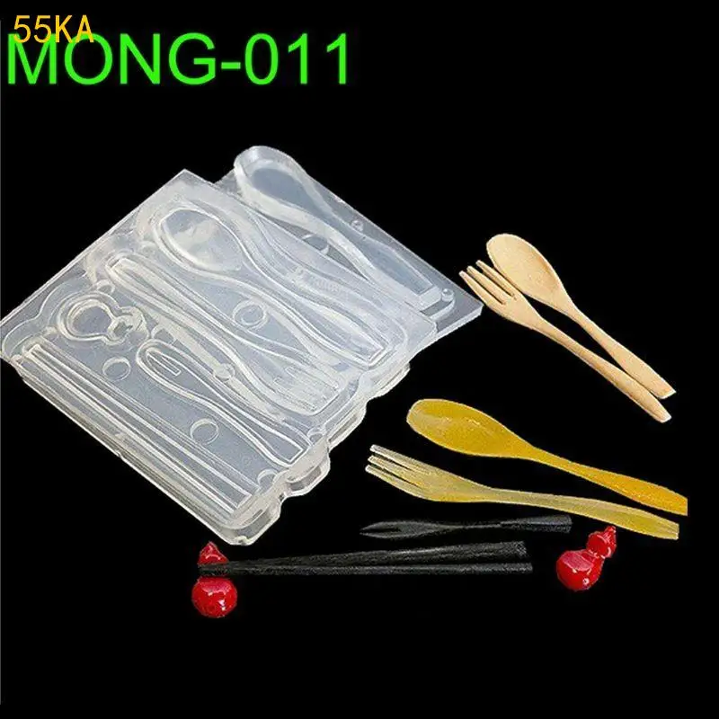 DIY Art Silicone Mold 3D Tableware Mold Chopsticks Spoons Forks Mold Necessary DIY Tool Molds Transparent 55KA