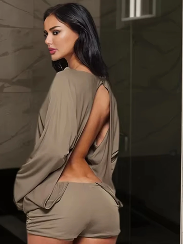 Nibber Hottie Romper Women Simple Sexy Backless o-Neck Full Sleeve Fashion Street Stretch Skinny Midnight Clubwear Playsuits