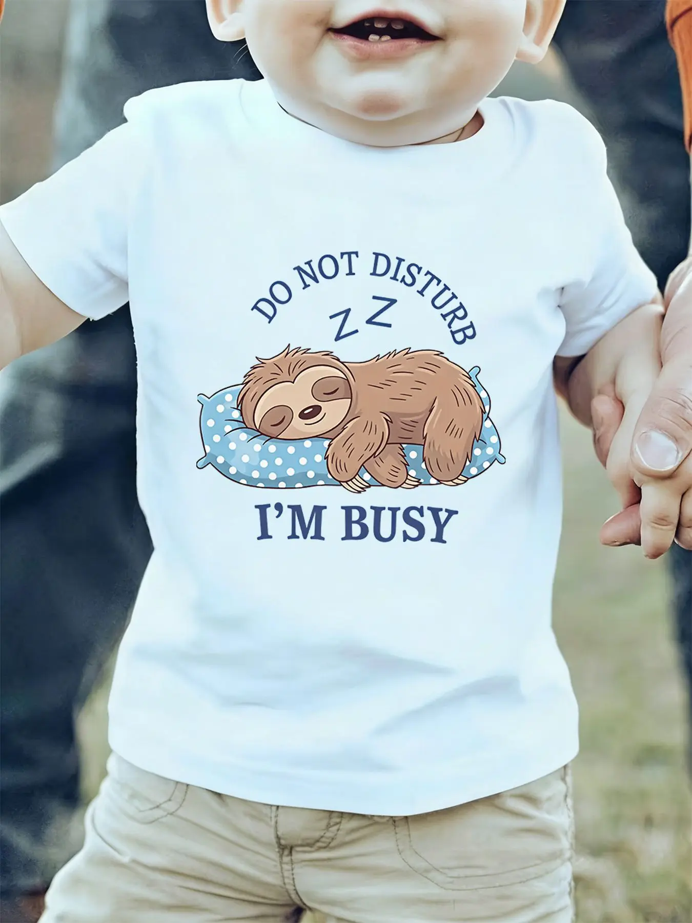 Do Not Disturb I M Busy Sleeping Sloth Cartoon Graphic Kids T Shirt Boys Girls Family Matching Summer Crew Neck Casual Tee
