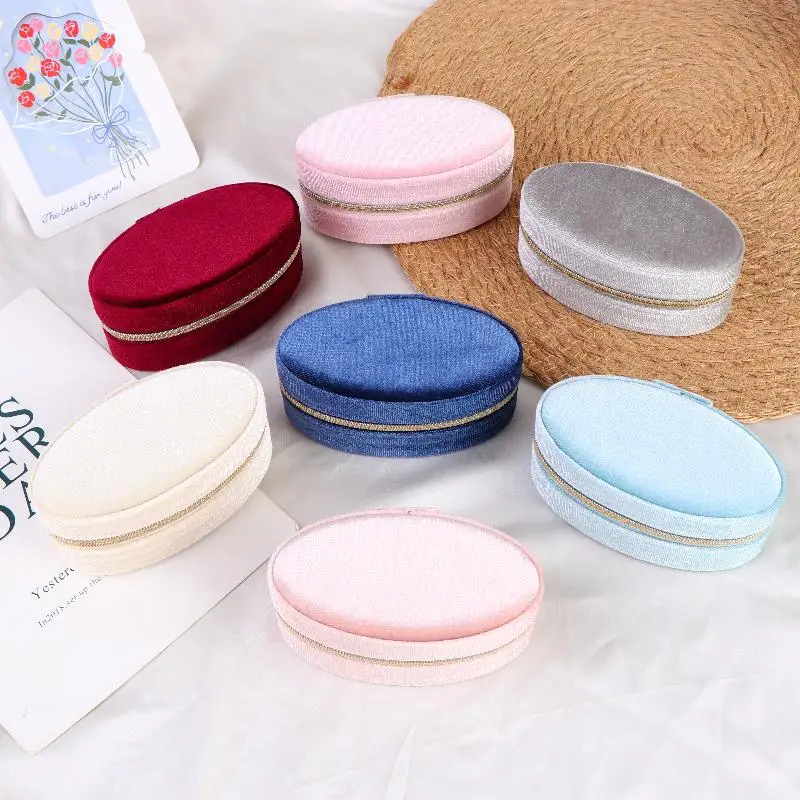 Velvet Jewelry Box Retro Mini Oval Organizer for Rings Earrings Bracelets Soft Interior for Secure Storage
