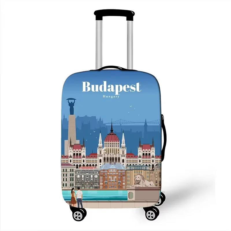 Shanghai City Skyline Building Print Luggage Cover Elastic Suitcase Protector Dustproof Anti Scratch Travel