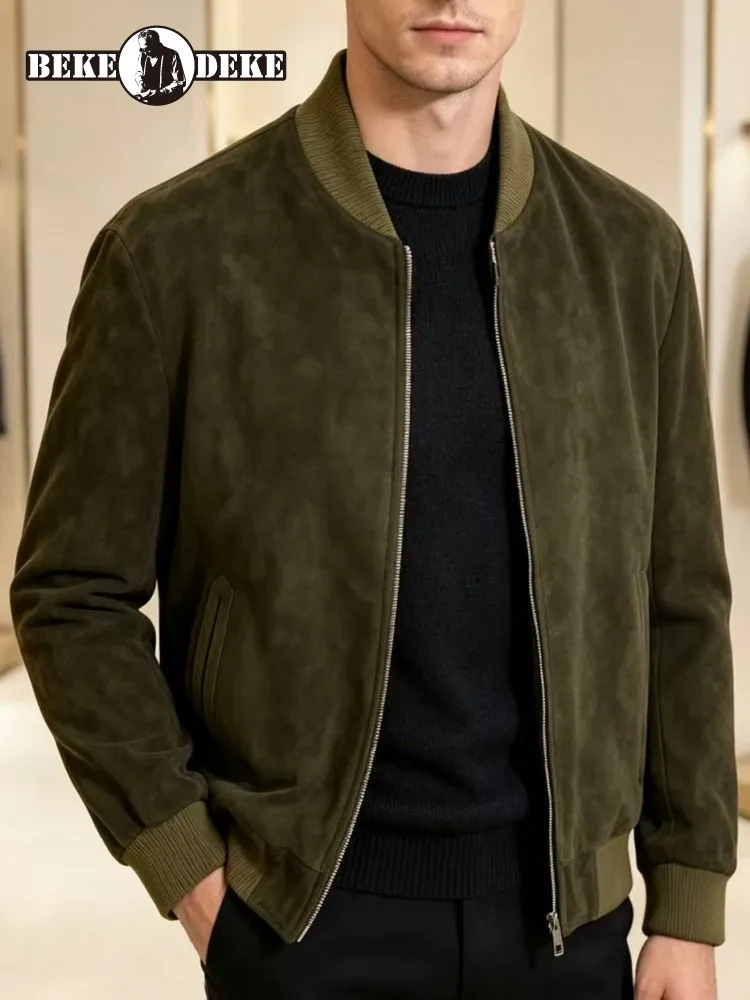 Retro Solid Color Long Sleeves Pocket Genuine Leather Jacket Slim Male Turn Down Collar Sheepskin Outerwear