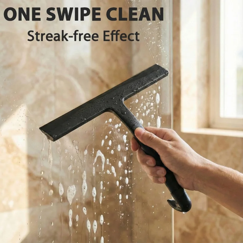 Shower Squeegee for Glass Doors, Hang Anywhere Silicone Shower Squeegee with Hook Design for Easy Hanging and Cleaning