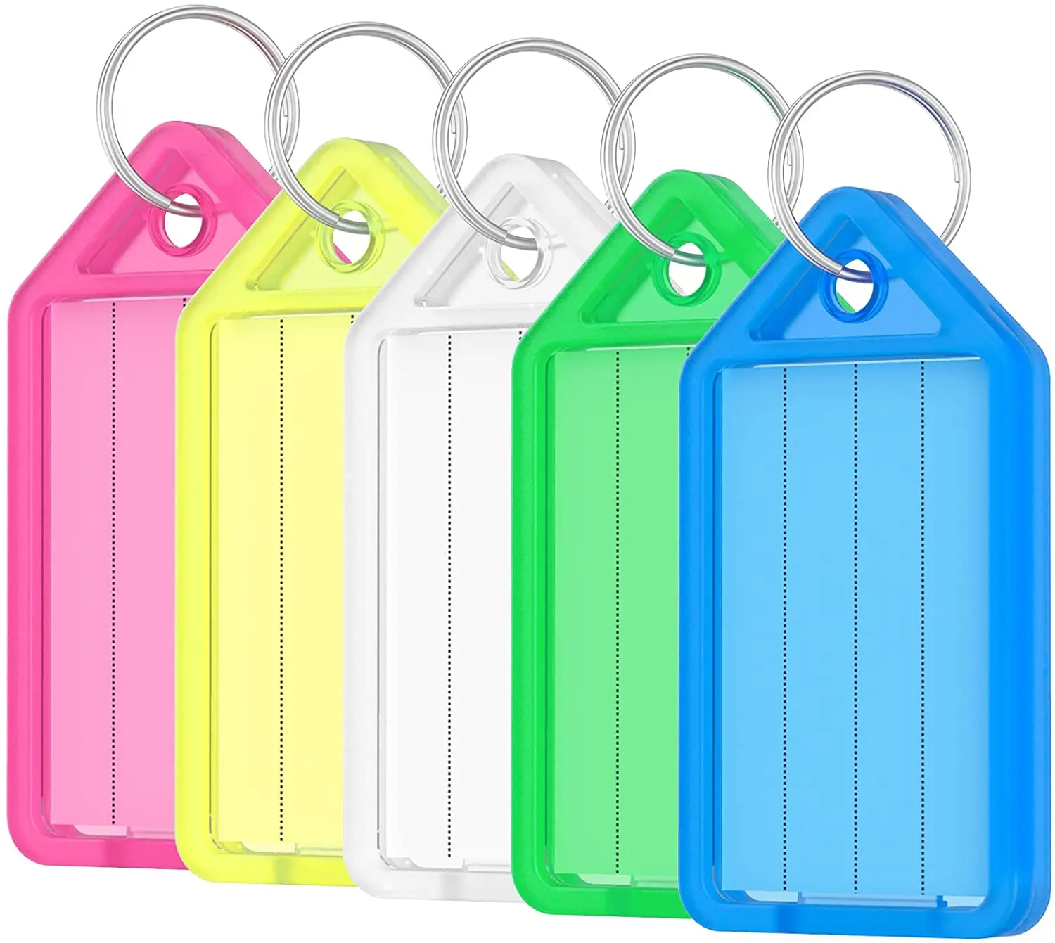 10 Pack Tough Plastic Tags Key Labels with Split Ring and Label Window, 5 Colors, with a Clear Storage Box