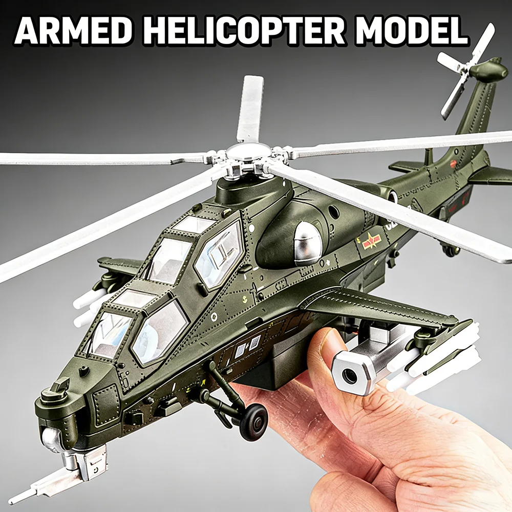 1:52 CAIC Z-10 Legering Gewapende Helikopter Model Diecast Speelgoed Auto Geluid Licht Trek Miniatuur Militaire Vliegtuigen Jongen Kerstcadeau