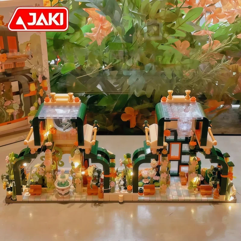 Jaki monet flor casa montagem blocos de construção jardim botânico anime modelo desktop ornamentos colecionáveis presentes do feriado