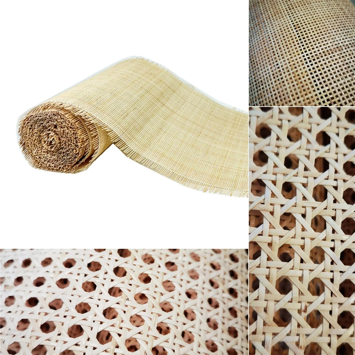 

55cm Wide 15 Meters Natural Cane Webbing Roll 2.0mm Checkered Real Indonesian Rattan For Garden Furniture