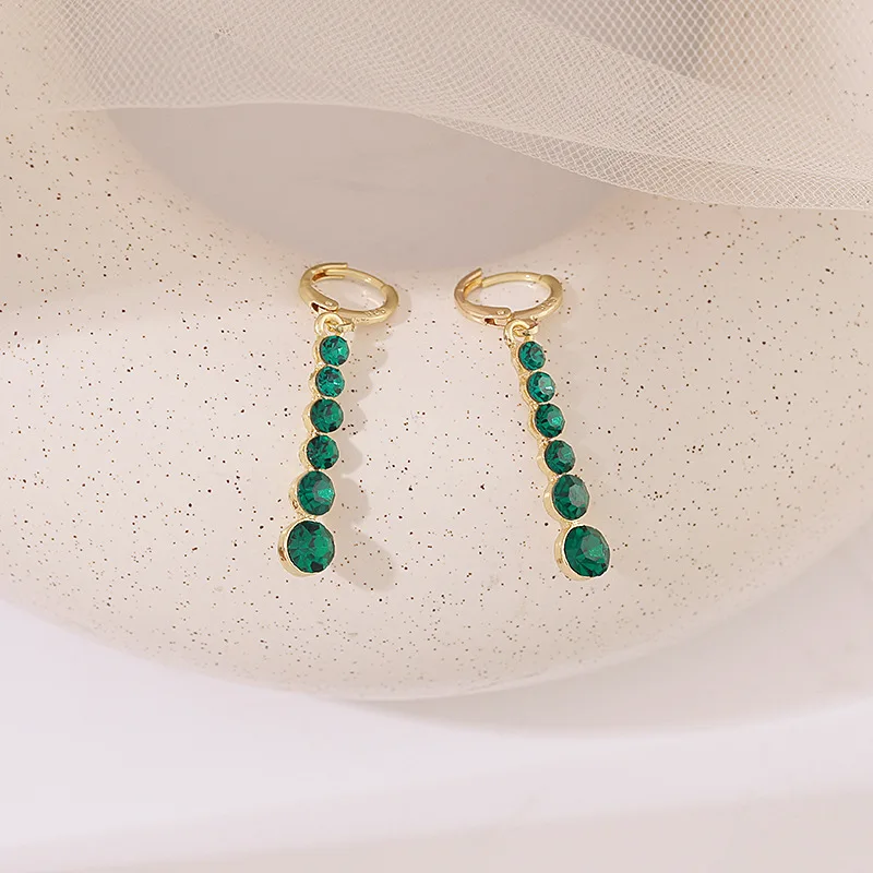 Green Zircon Crystal Water Drop Earring for Women Temperament Ear Buckle Personality Rhinestone Earrings Wedding Jewelry