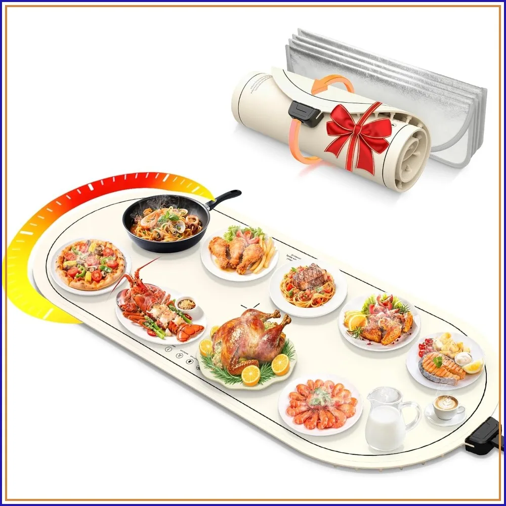 

Extra Large Food Warming Mat 36"x15" - Roll Up Silicone Heated Pad for Party and Kitchen, Practical Gift for Mom