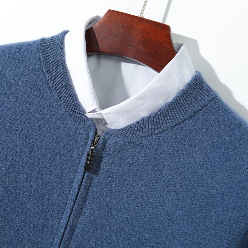 Autumn And Winter New Men's 100% Pure Wool Baseball Collar Cardigan Sweater Coat LeisureContrast Sweater