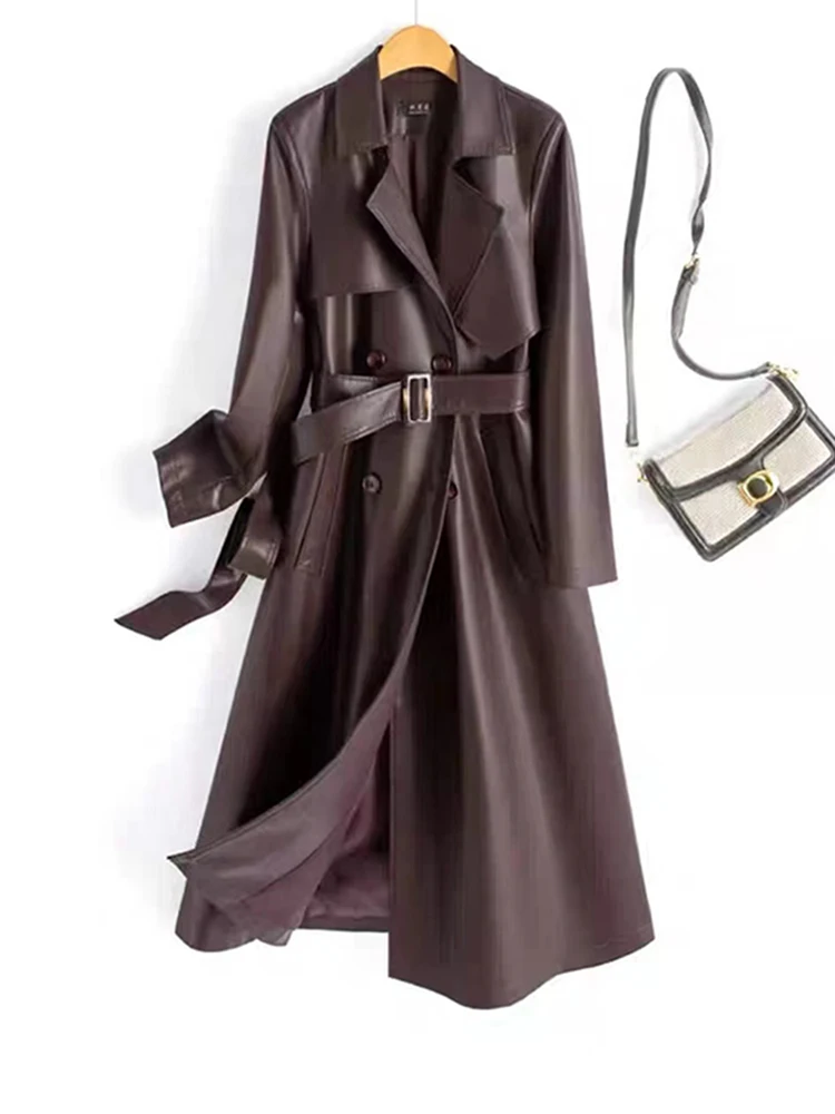   Ning レディース レザー ジャケット 2025 新作 春 ブラック シープスキン ロングコート スリム 本革コート ビジネス 通勤 スタイル