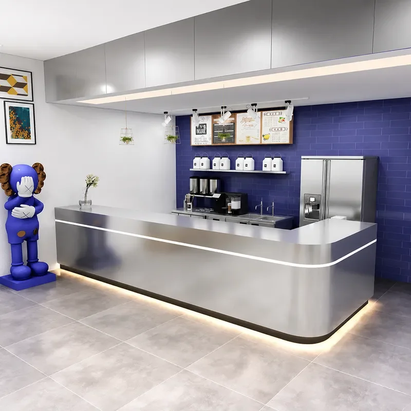 Simple Modern Stainless Steel Counter for Bar Coffee Shop Milk Tea Store Checkout Desk Corner Design Catering BBQ Equipment