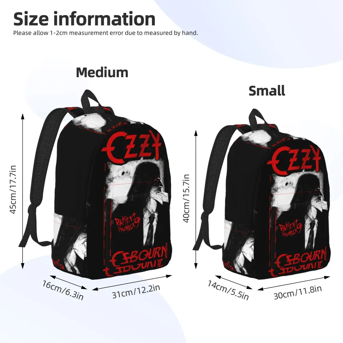 ヘビーメタル ロック オジー・オズボーン セルペン No. 9 バックパック女性プリントバックパックスクールバッグアウトドアスタイルカラフルなリュックサック