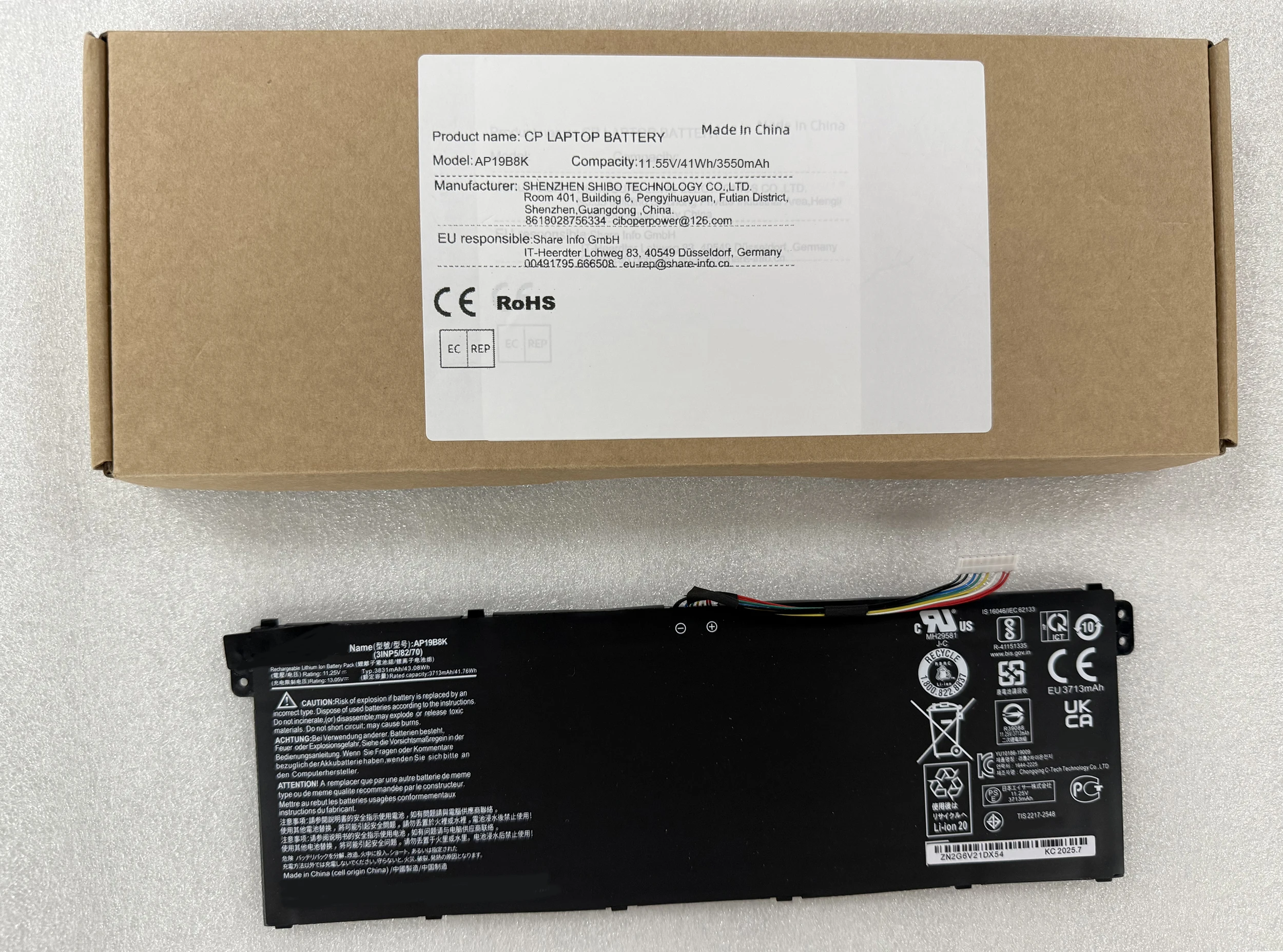 Laptop Battery AP19B5K AP19B8K For Aspire 3 A315-58,A317-52,A514-53,A515-56,CB315-3H,A715-42 Series 11.55V/41Wh/3550mAh