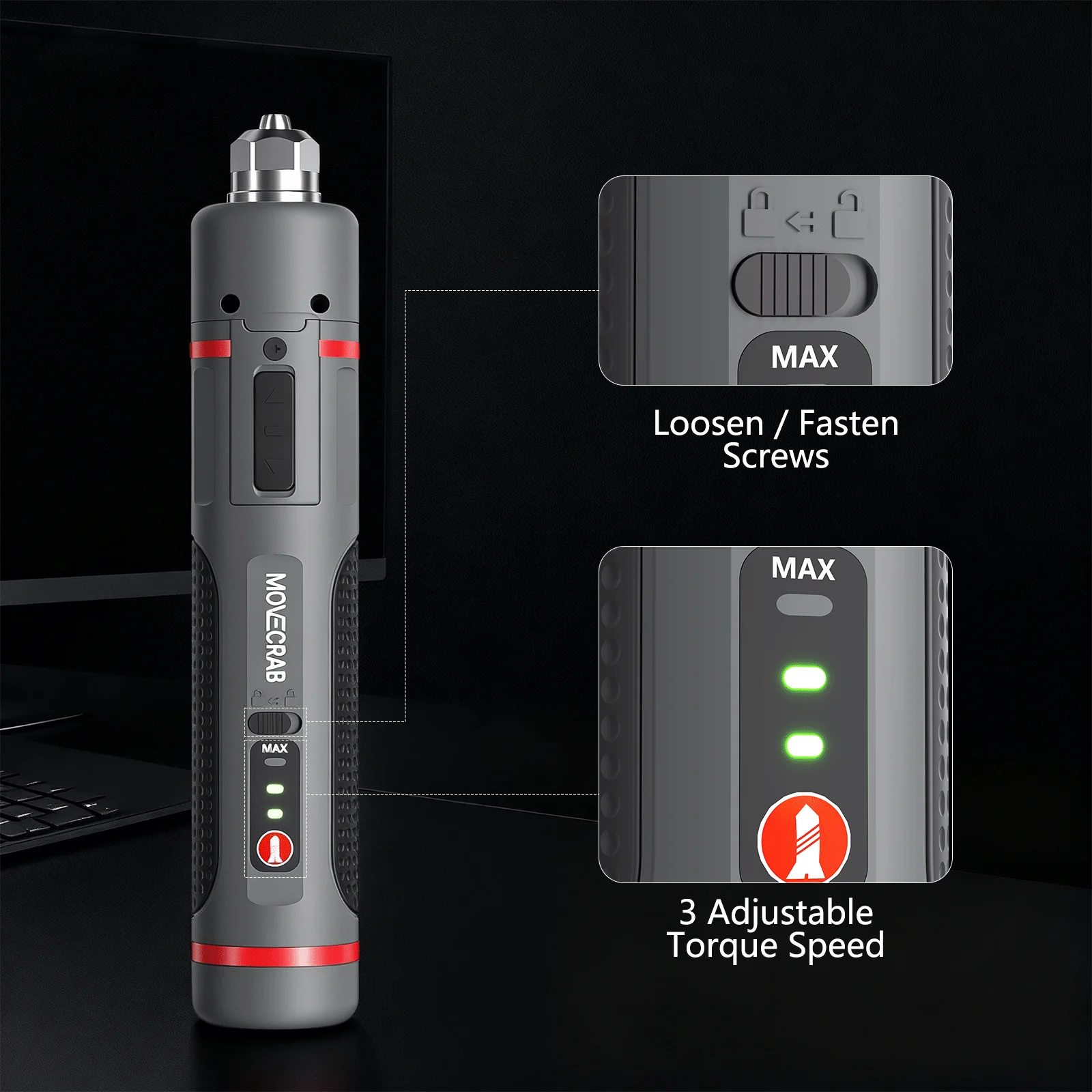 مجموعة مفكات كهربائية صغيرة بزاوية قابلة للتعديل من MOVECRAB، أداة محمولة قابلة لإعادة الشحن تعمل بالليثيوم