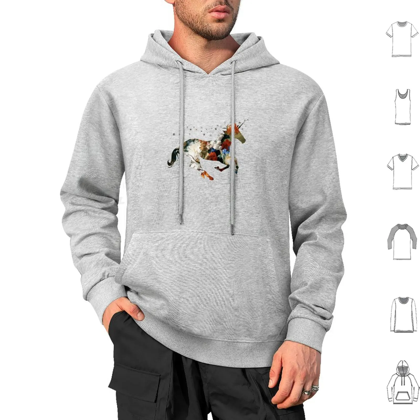 Floral Unicorn Silhouette Hoodies Long Sleeve Evergreen Whimsy Unicorn Fantasy Flowers Floral Horse Silhouette